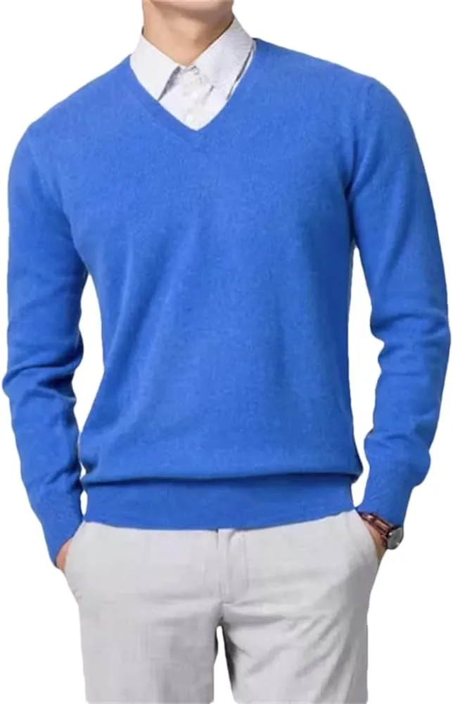 Winter Men's Cashmere Blend Sweater Classic V-Neck Pullover Sweater Business Casual Sweater