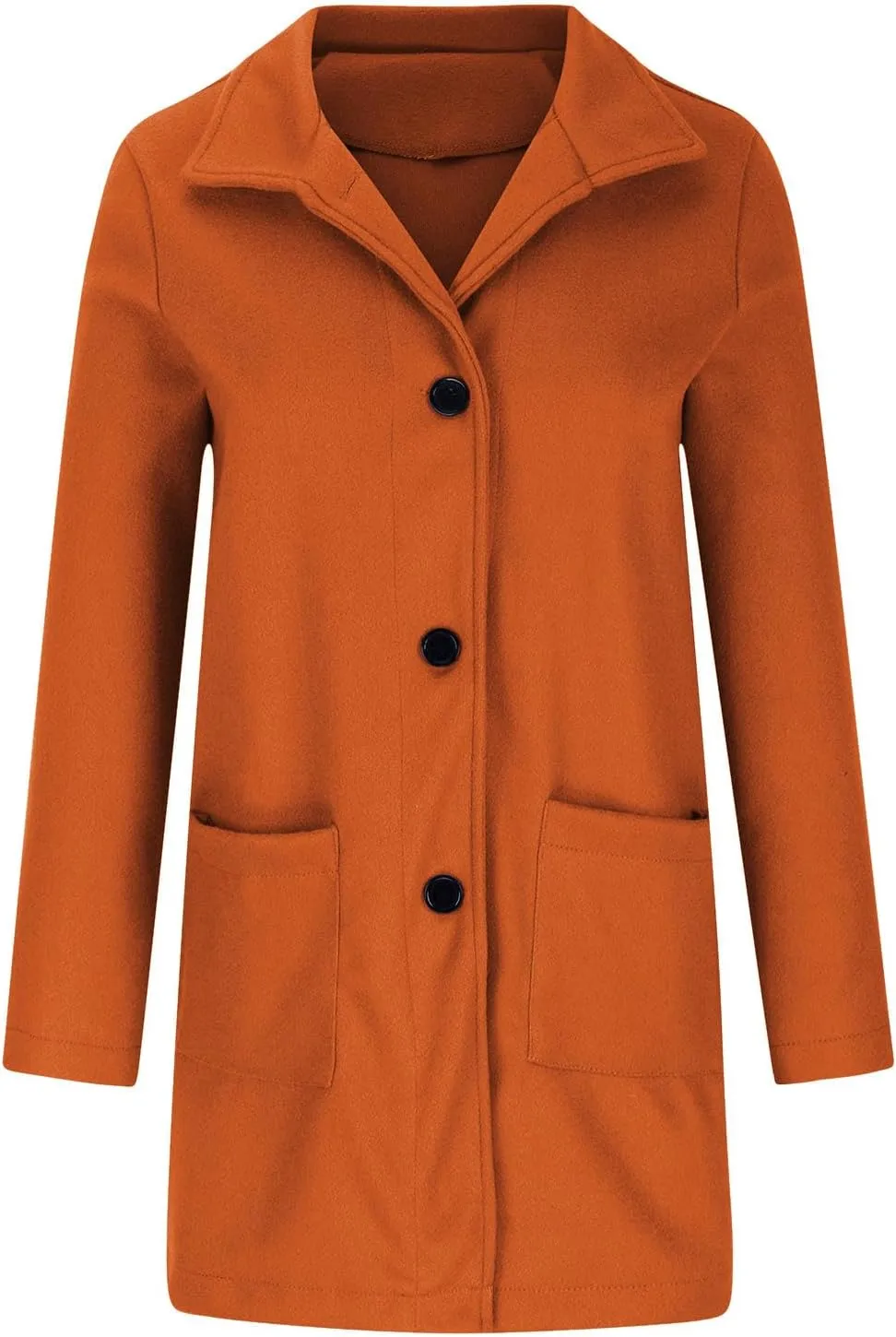 Winter Wool Pea Coat for Women Single Breasted Stand Collar Trench Coat Mid Length Loose Casual Overcoat