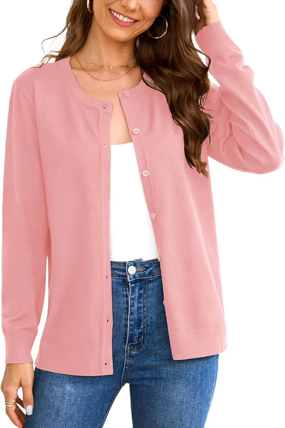 Women's 2025 Cardigan Sweaters Trendy Casual Button Down Long Sleeve Crew Neck Lightweight Knit Fall Cardigans Coat