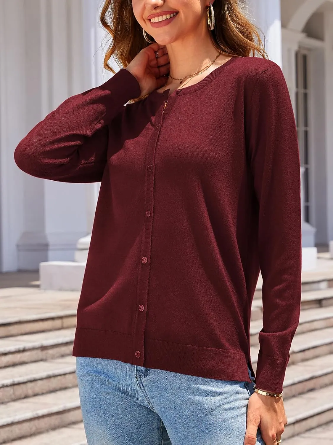 Women's 2025 Cardigan Sweaters Trendy Casual Button Down Long Sleeve Crew Neck Lightweight Knit Fall Cardigans Coat