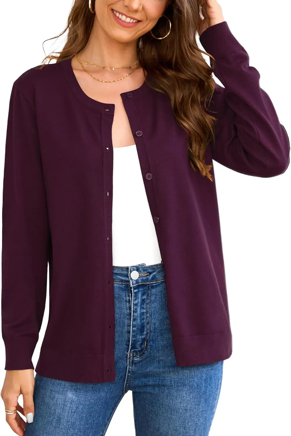 Women's 2025 Cardigan Sweaters Trendy Casual Button Down Long Sleeve Crew Neck Lightweight Knit Fall Cardigans Coat