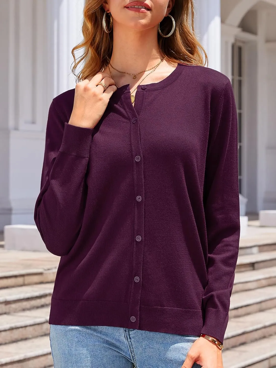 Women's 2025 Cardigan Sweaters Trendy Casual Button Down Long Sleeve Crew Neck Lightweight Knit Fall Cardigans Coat