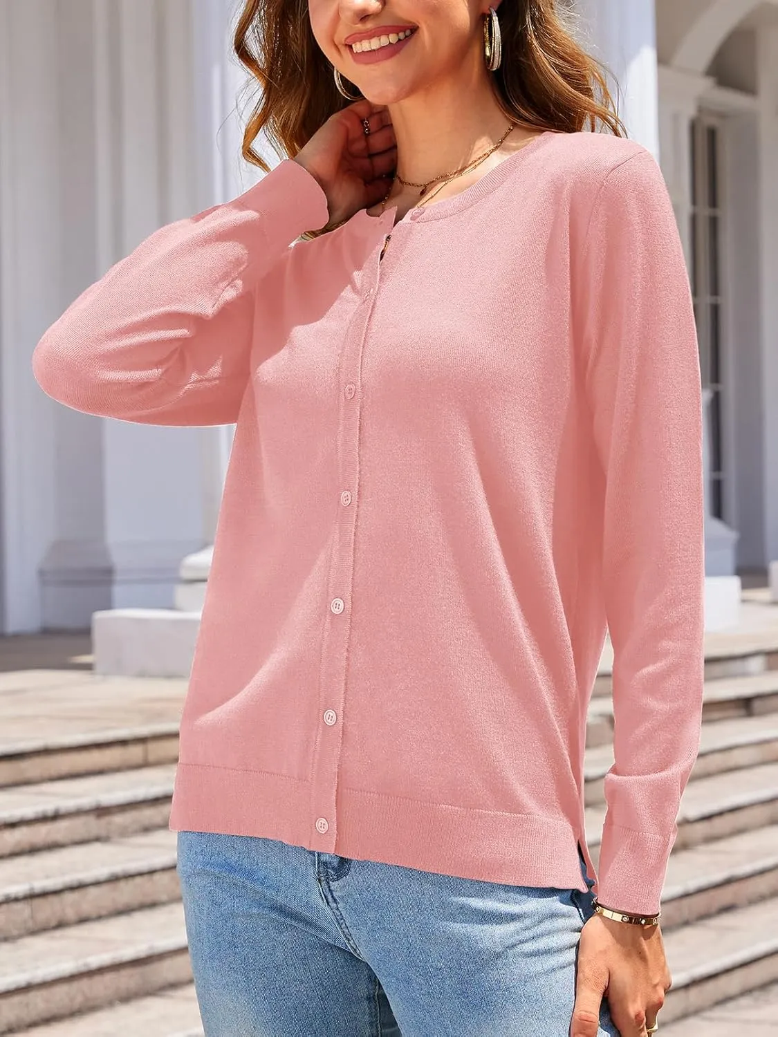 Women's 2025 Cardigan Sweaters Trendy Casual Button Down Long Sleeve Crew Neck Lightweight Knit Fall Cardigans Coat