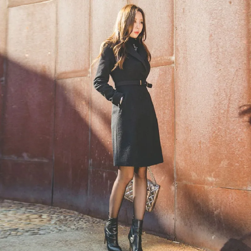Women's Autumn/Winter Wool Belted Slim Trench