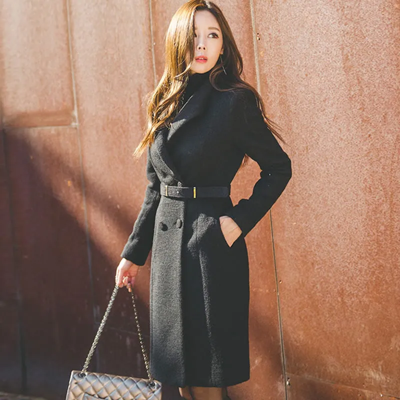 Women's Autumn/Winter Wool Belted Slim Trench