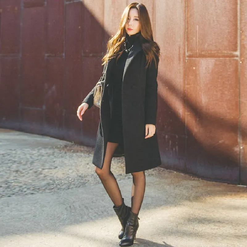Women's Autumn/Winter Wool Belted Slim Trench