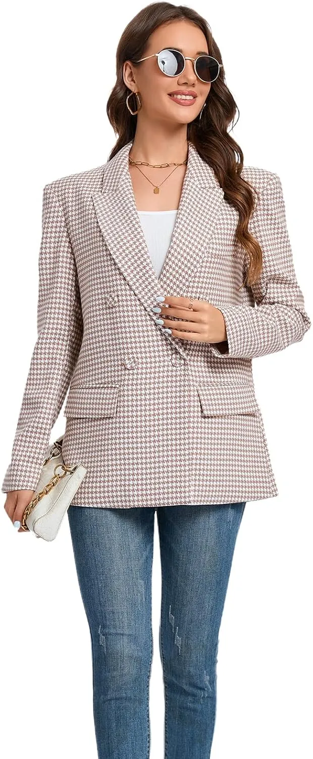Women's Oversized Blazer Jacket Double-Breasted Suit with Pockets Long Sleeve Outfit for Business Work Office Casual