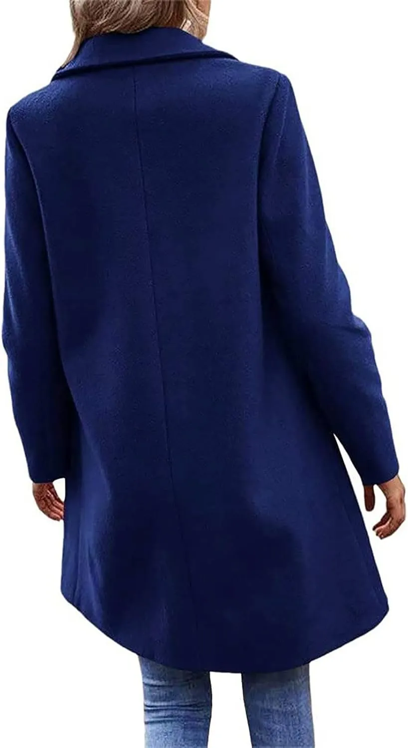 Womens Pea Coat Casual Notch Lapel Cardigan Coats Single Breasted Open Front Wool Coats 2024 Fall Winter Overcoat