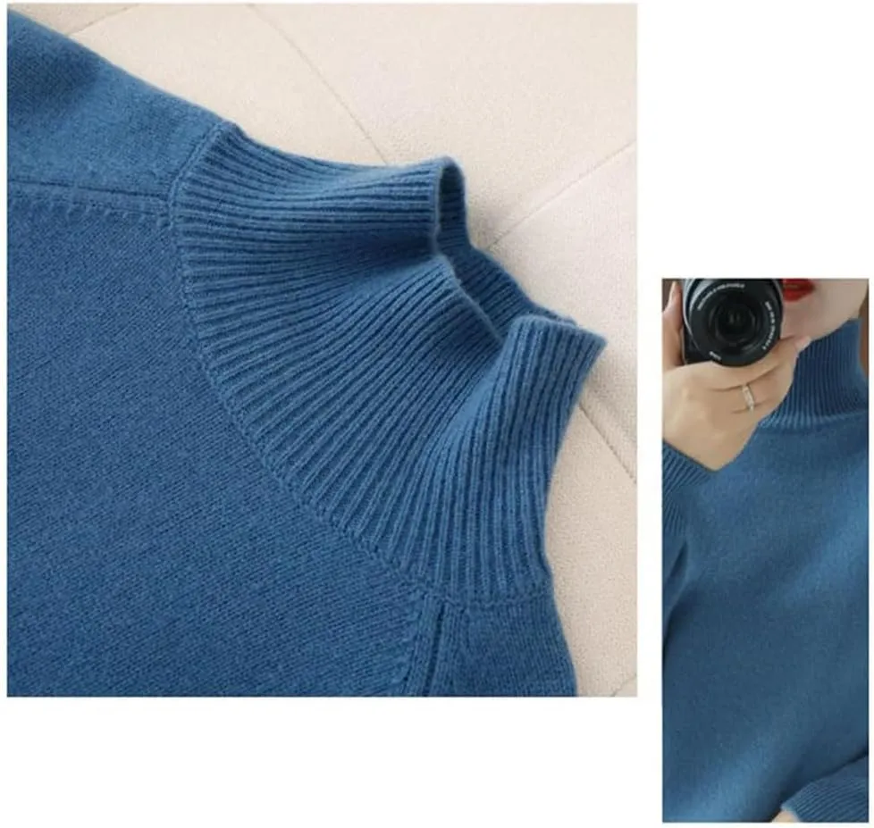 Women's Solid Turtleneck Cashmere Knit Sweater,Women's Cashmere Sweater,Casual Long Sleeve Crew Neck Sweater