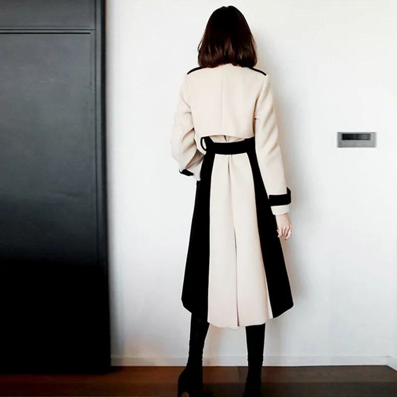 Women's Spring/Autumn Casual Patchwork Trench With Pockets