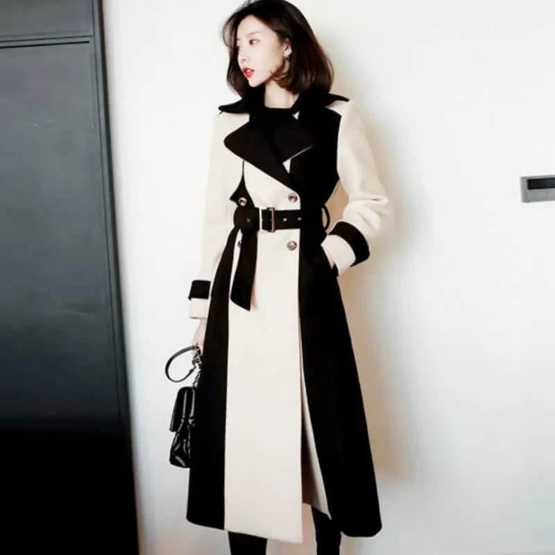 Women's Spring/Autumn Casual Patchwork Trench With Pockets