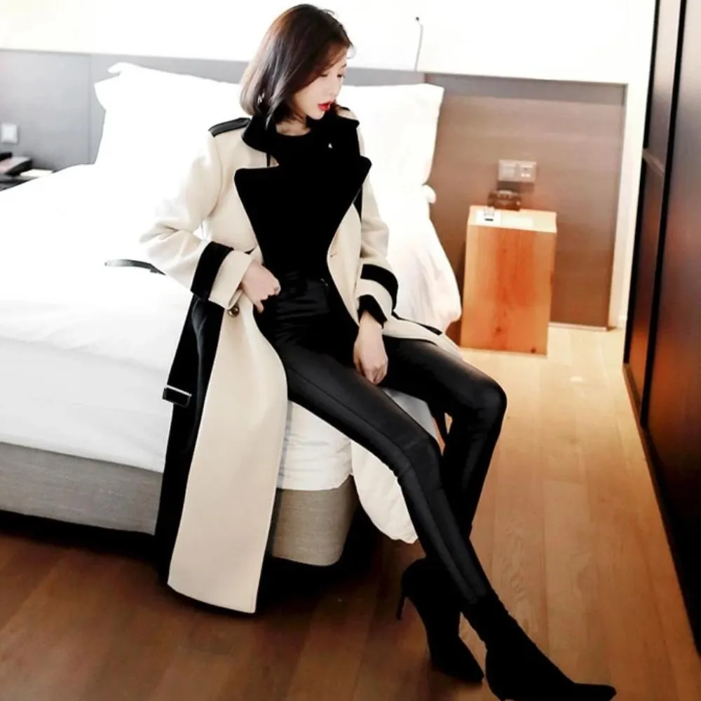 Women's Spring/Autumn Casual Patchwork Trench With Pockets