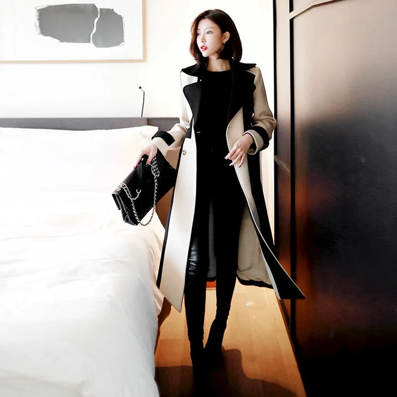 Women's Spring/Autumn Casual Patchwork Trench With Pockets