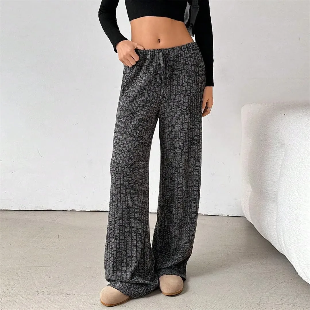 Women's Striped Elastic Waistband Drawstring Straight Leg Pants Classic Soft Daily Comfy Trousers
