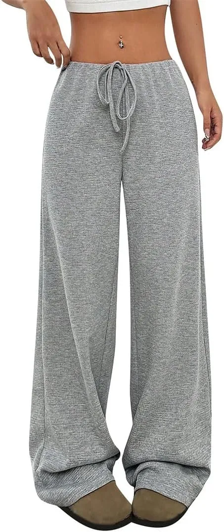 Women's Striped Elastic Waistband Drawstring Straight Leg Pants Classic Soft Daily Comfy Trousers