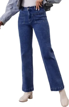 Womens Wide Leg Jeans High Waisted Stretchy Straight Leg Jeans Trendy Loose Denim Pants with Pockets