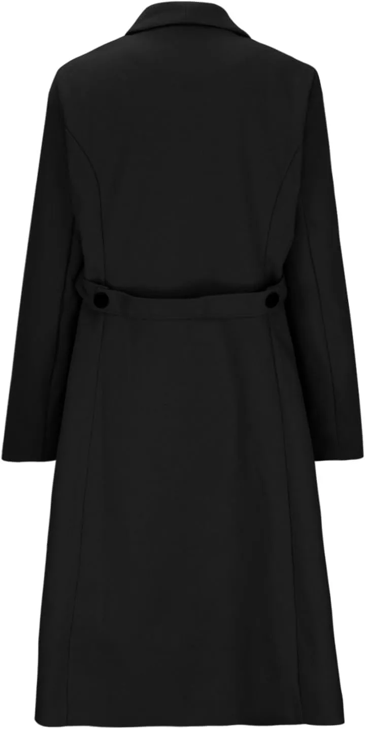 Womens Wool Trench Coat Casual Fall Winter Warm Jacket Notch Lapel Single-Breasted Long Peacoat Overcoats