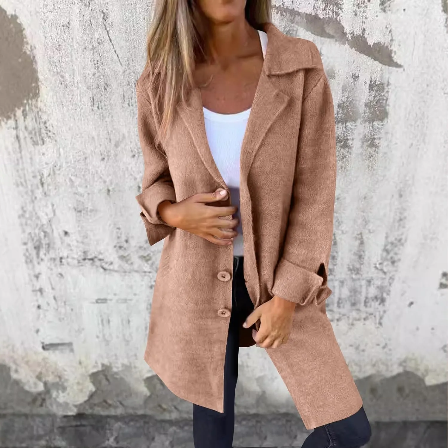 Women's Wool Trench Coat Elegant Single Breasted Pea Coat Casual Notch Lapel Long Winter Coats Long Sleeve Overcoat