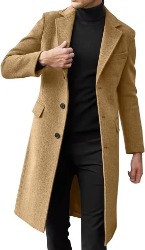 Ymosrh Men's Winter Trench Coat Single Breasted Notched Lapel Long Jacket Casual Fall Business Peacoat Overcoat, XL-4XL