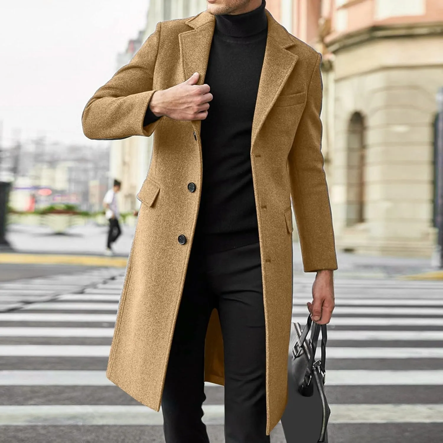 Ymosrh Men's Winter Trench Coat Single Breasted Notched Lapel Long Jacket Casual Fall Business Peacoat Overcoat, XL-4XL
