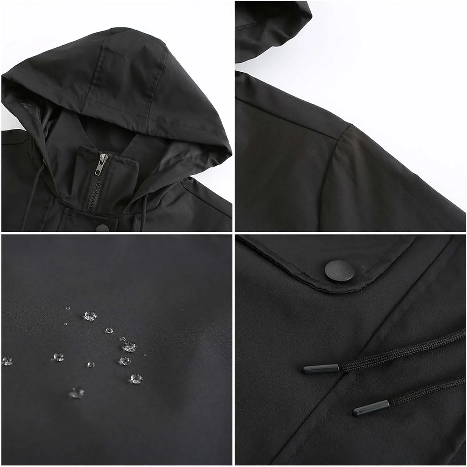 YRAETENM Rain Jacket Women Lightweight Waterproof Trench Coat Active Outdoor Hooded Windbreaker Casual Raincoat with Pockets